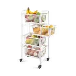 Carrellino Salvaspazio 4 Ripiani con Ruote Lavanderia Cucina Bagno Scorrevole