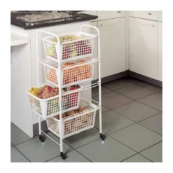 Carrellino Salvaspazio 4 Ripiani con Ruote Lavanderia Cucina Bagno Scorrevole