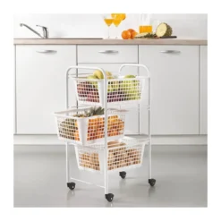 Carrello Organizer 3 Ripiani Scaffale con Ruote Cucina Bagno Ufficio Scorrevole