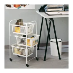 Carrello Organizer 3 Ripiani Scaffale con Ruote Cucina Bagno Ufficio Scorrevole