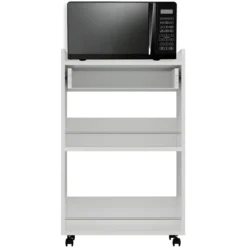 Carrello per Cucina Mobile Multiuso Ruote Bianco 1 Cassetto 2 Ripiani