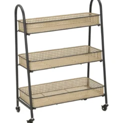 Carrello Portapiante con Ruote 3 Ripiani in Metallo Beige Nero