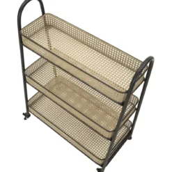 Carrello Portapiante con Ruote 3 Ripiani in Metallo Beige Nero