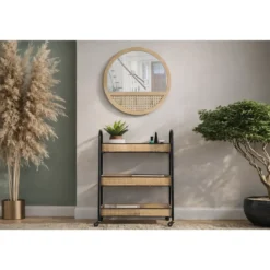 Carrello Portapiante con Ruote 3 Ripiani in Metallo Beige Nero