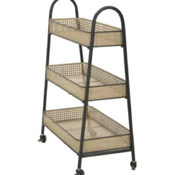 Carrello Portapiante con Ruote 3 Ripiani in Metallo Beige Nero