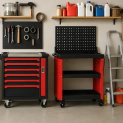 Carrello Portautensili Preforato 3 Ripiani con Pannello Portata 100 kg