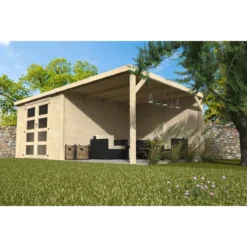 Casa Tettoia Block House 580x300 Legno 28 mm Giardino Parcheggio Auto Moto Bici