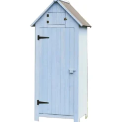 Casetta Armadio in Legno Azzurro Ripiani Mobile Ripostiglio da Giardino Attrezzi