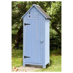 Casetta Armadio in Legno Azzurro Ripiani Mobile Ripostiglio da Giardino Attrezzi