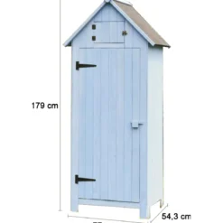 Casetta Armadio in Legno Azzurro Ripiani Mobile Ripostiglio da Giardino Attrezzi