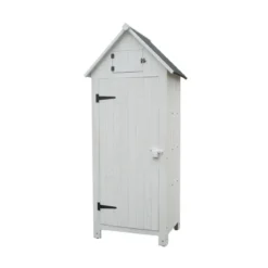 Casetta Armadio in Legno Bianco Ripiani Terrazzo Ripostiglio Giardino Attrezzi