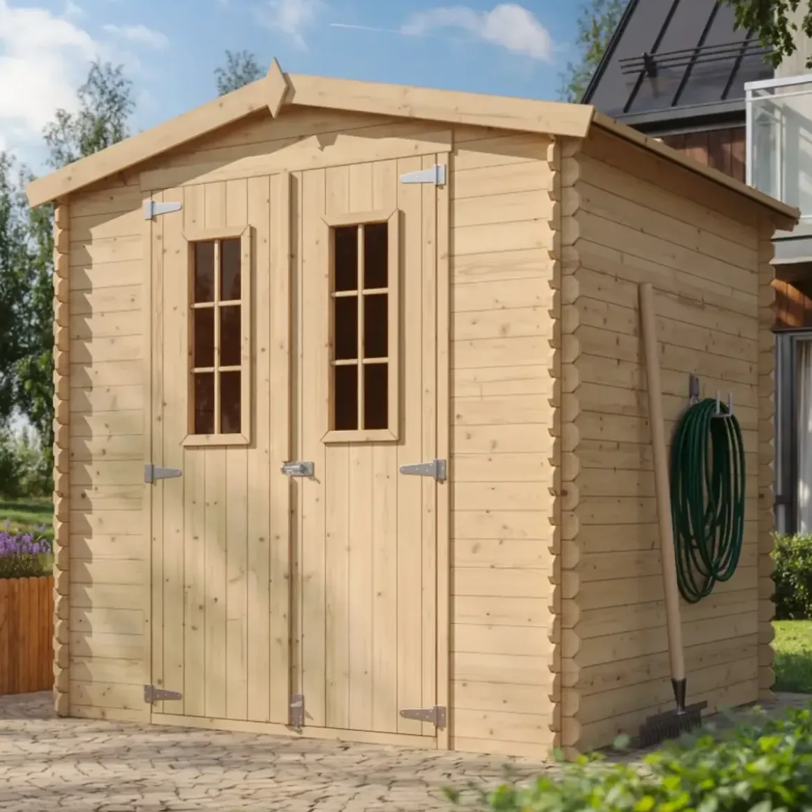 Casetta da Esterno in Legno 2x2 m Doppia Porta Finestrata Deposito