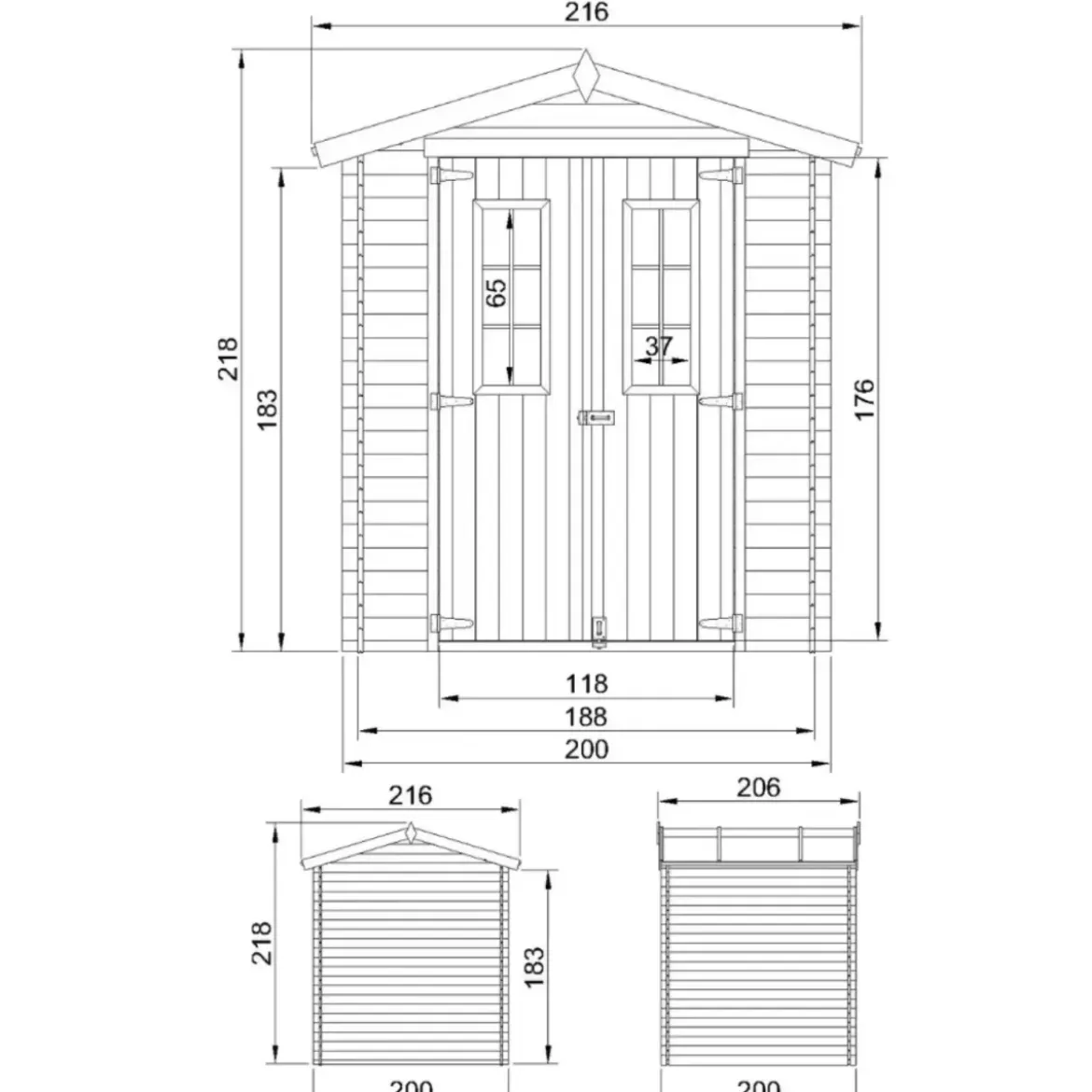 Casetta da Esterno in Legno 2x2 m Doppia Porta Finestrata Deposito
