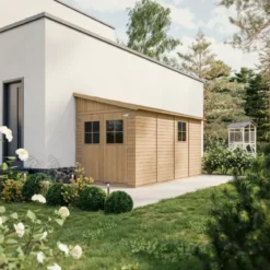 Casetta da Giardino Addossata 2x4 m in Legno 17 mm Porte con Finestre