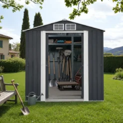 Casetta da Giardino in Acciaio Zincato 195x131 cm Doppia Porta Box