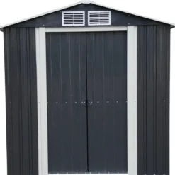 Casetta da Giardino in Acciaio Zincato 195x131 cm Doppia Porta Box