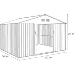 Casetta da Giardino in Lamiera 341x322x211 cm Box Porta Attrezzi