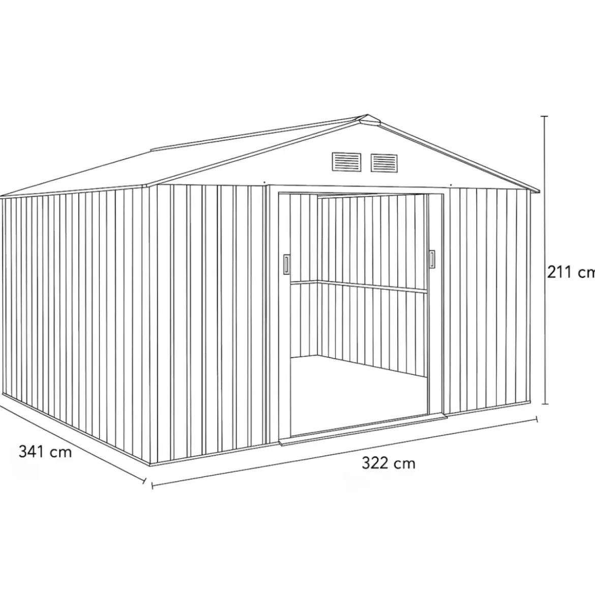 Casetta da Giardino in Lamiera 341x322x211 cm Box Porta Attrezzi