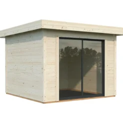Casetta da Giardino in Legno 28 mm 285x291 cm Porta a Vetro Scorrevole