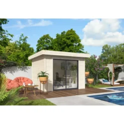 Casetta da Giardino in Legno 28 mm 285x291 cm Porta a Vetro Scorrevole
