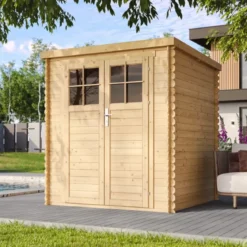 Casetta da Giardino in Legno 2x2 19 mm Doppia Porta con Serratura