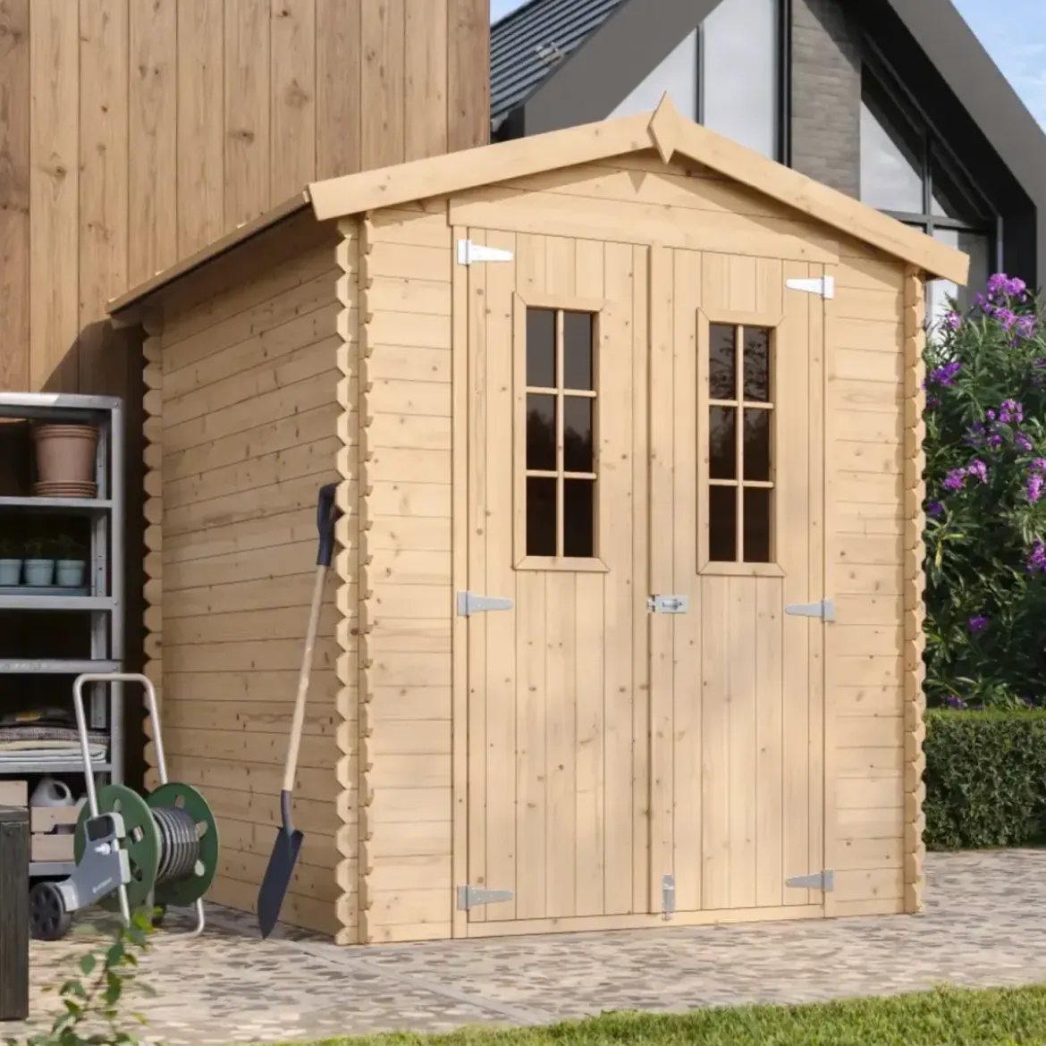 Casetta da Giardino in Legno 180x180 Tetto OSB Doppia Porta 19 mm