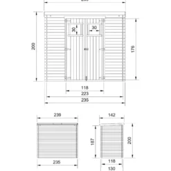 Casetta da Giardino in Legno 235x130 cm Porte Finestrate 19 mm