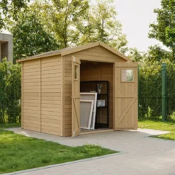 Casetta da Giardino in Legno 2x2m 4 m2 Pavimento Doppia Porta Vetrata