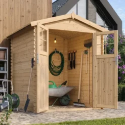 Casetta da Giardino in Legno 180x180 Pavimento Porta con Serratura