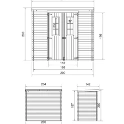 Casetta da Giardino Legno 19 mm 200x130 cm Doppia Porta Tetto Bitumato