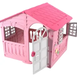 Casetta da Giardino per Bambini Rosa in Plastica Porta e Finestre Apribili
