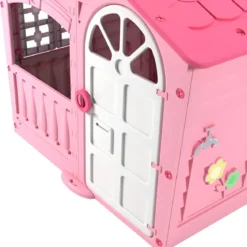 Casetta da Giardino per Bambini Rosa in Plastica Porta e Finestre Apribili
