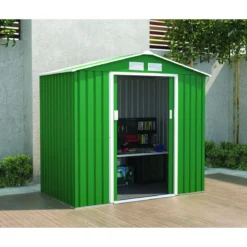 Casetta da Giardino Verde in Lamiera 213x131x195 cm Porta Attrezzi