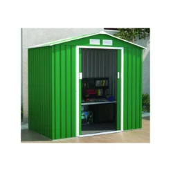Casetta da Giardino Verde in Lamiera 213x131x195 cm Porta Attrezzi