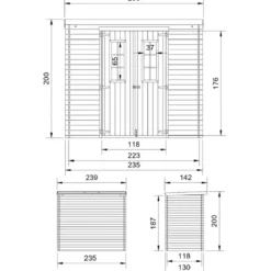 Casetta da Giardino 235x130 Legno 19 mm Pavimento Doppia Porta 3 m2