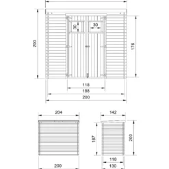 Casetta da Giardino 200x130 Legno 19 mm Doppia Porta Finestrata 2 m2