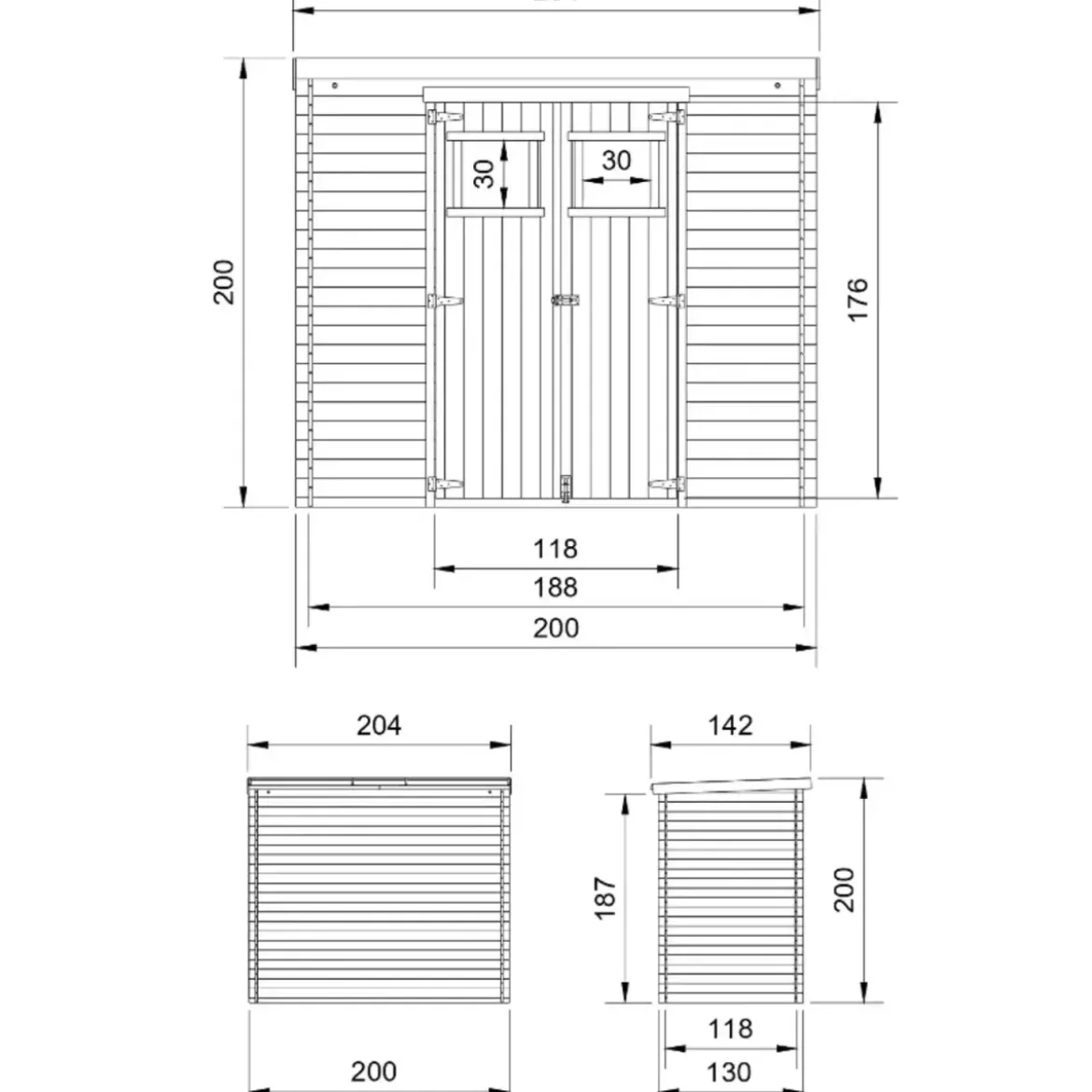 Casetta da Giardino 200x130 Legno 19 mm Doppia Porta Pavimento 2 m2
