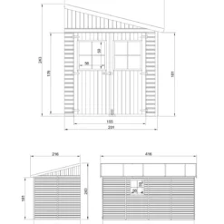 Casetta da Giardino 2x4 m in Legno 17 mm Addossata Aperta Doppia Porta