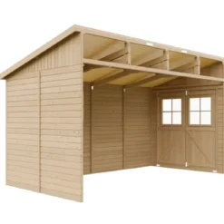 Casetta da Giardino 2x4 m in Legno 17 mm Addossata Aperta con Pavimento
