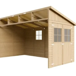 Casetta da Giardino 2x4 m in Legno 17 mm Addossata Aperta con Pavimento
