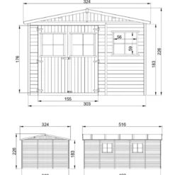 Casetta da Giardino 3x5 m Legno 17 mm Pavimento Porte Finestre 15 m2