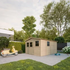 Casetta da Giardino 3x4 m Legno 17 mm Tetto OSB Doppia Porta Finestre