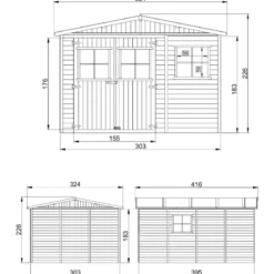 Casetta da Giardino 3x4 m Legno 17 mm Tetto OSB Doppia Porta Finestre