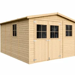 Casetta da Giardino 3x4 m Legno 17 mm Pavimento Doppia Porta Finestre