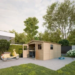 Casetta da Giardino 3x4 m Legno 17 mm Pavimento Doppia Porta Finestre