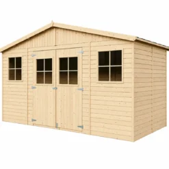 Casetta da Giardino 4x2 m Legno 17 mm Tetto OSB Doppia Porta Finestre