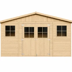 Casetta da Giardino 4x2 m Legno 17 mm Tetto OSB Doppia Porta Finestre