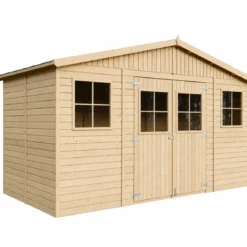 Casetta da Giardino 4x2 m Legno 17 mm Pavimento Doppia Porta Finestre