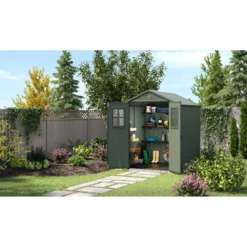 Casetta da Giardino 190x183x221 cm EVOTECH Effetto Legno con Finestre