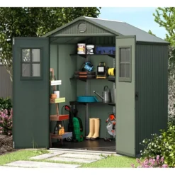 Casetta da Giardino 190x183x221 cm EVOTECH Effetto Legno con Finestre